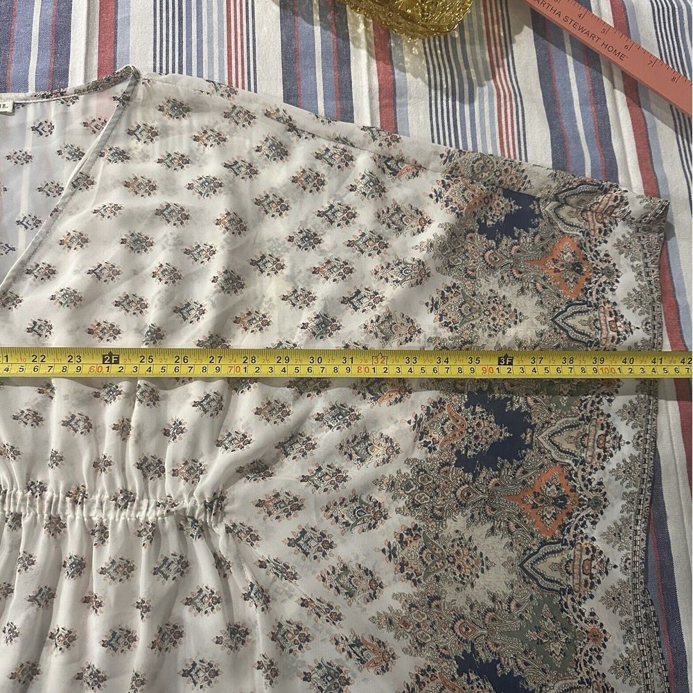 En Creme Anthropologie Tunic Top Women's Small Flared Sleeve Sheer Boho‎ Floral - Picture 11 of 13
